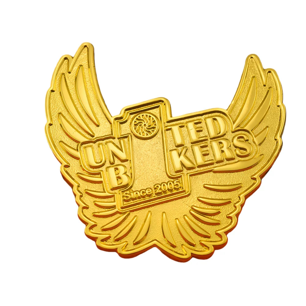 Custom Saudi Gold Motorcycle Pin Badge with Wing Design for Saudi UNITED BIKERS