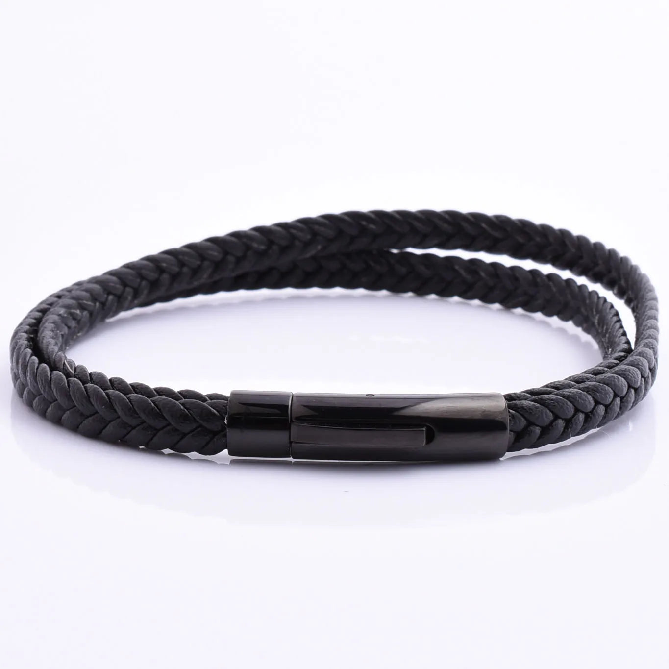 Simple Style Stainless Steel Accessories Clasp Double Braided Leather Bracelet Personalized Leather Bracelet for Men