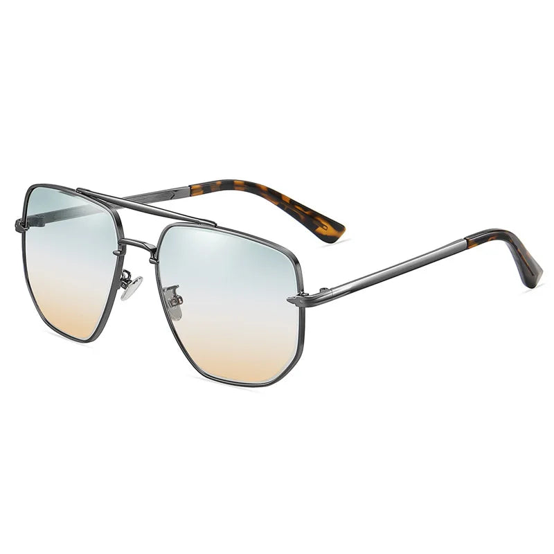 STORY JT8108 Classic Designer Sunglasses Double Bridge Big Square Metal Frame UV400 Gradient Pilot Polarized Sunglasses for Men