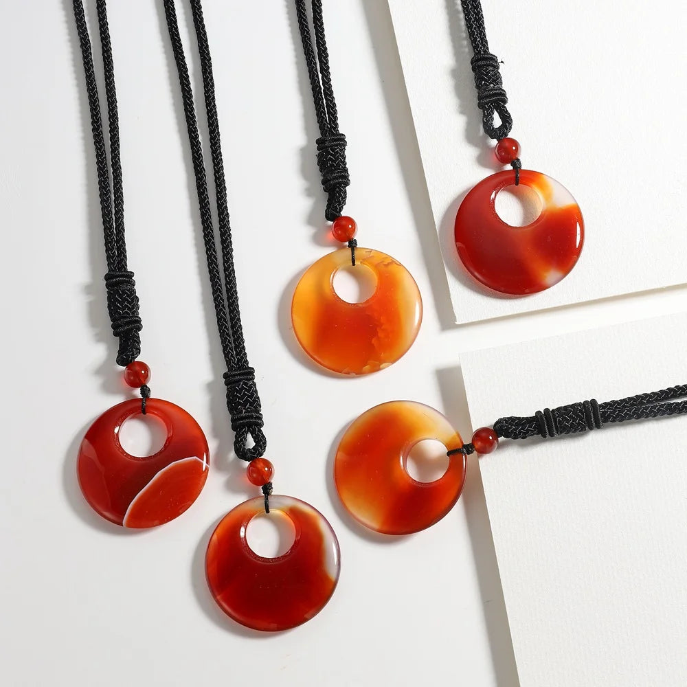 40mm Donut Healing Crystals Necklace Natural Stone Chakra Gemstone Amulet Lucky Coin Donuts Charm Reiki Necklace for Men Women