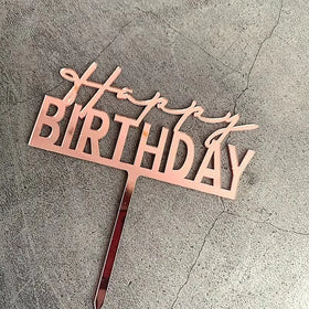 1pc Pack Cursive Happy Birthday Letter Cake Topper Acrylic Cupcake Heart Star Toppers for Various Birthday Party Cake Decoration