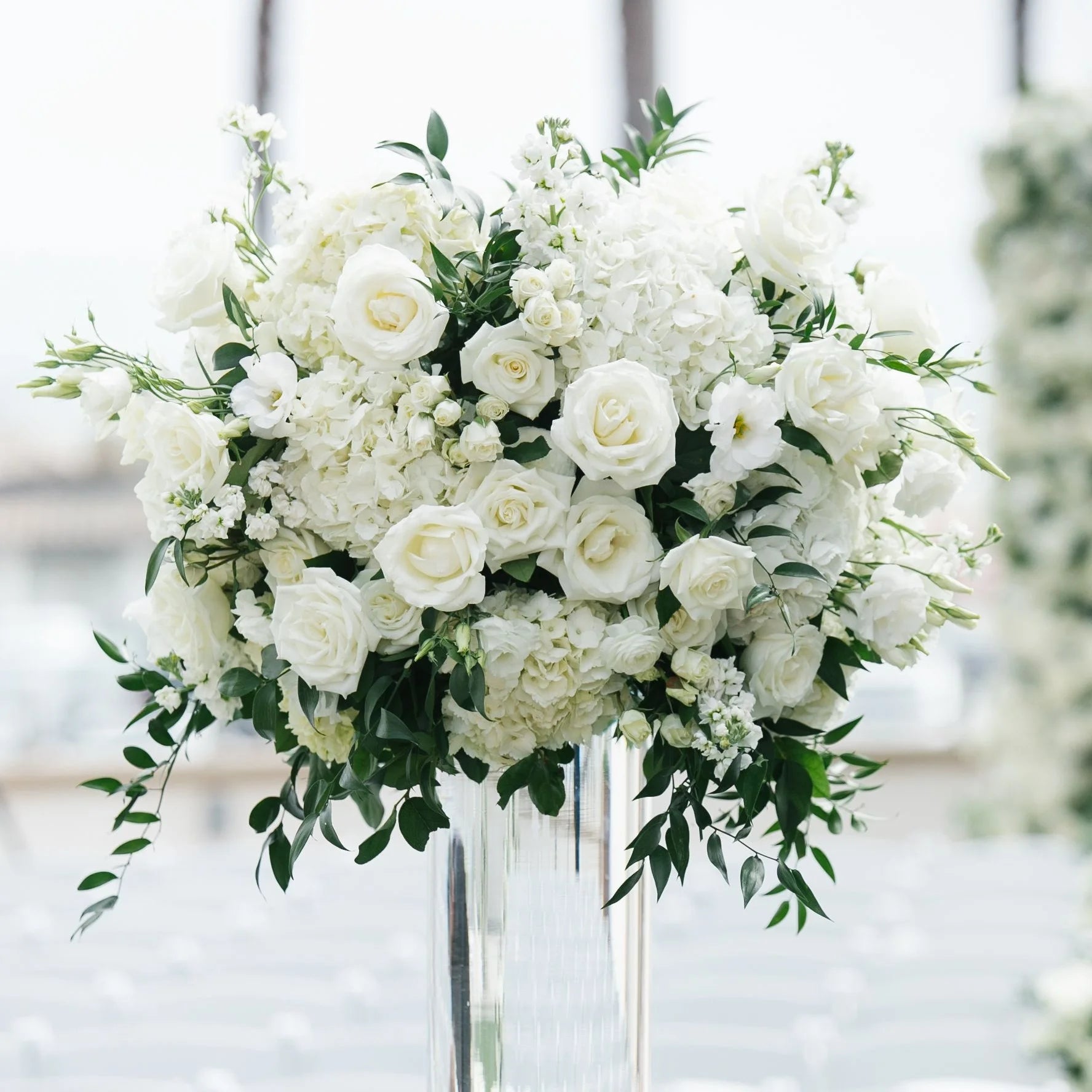 C-FB023 Hoe Sales Artificial 70cm White Rose Flower Ball Centerpiece Arrangement for Wedding Event Decoration