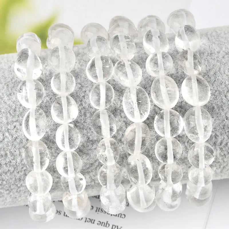 Natural 8-10mm White Clear Crystal Quartz Tumbled Healing Nugget Gemstone Bracelet for Men Women Jewelry