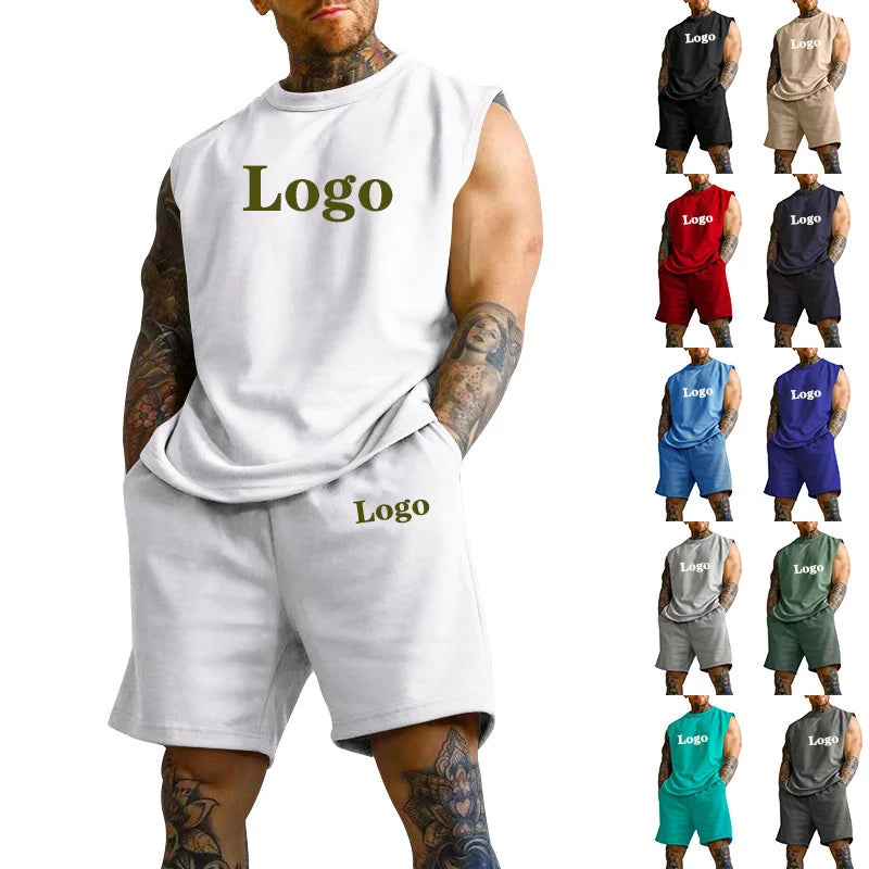 OEM Sports Casual Men's Clothing Sets Outfits Sleeveless T Shirts and Short Tracksuits  Men Casual 2 Two Piece Short Set 2023
