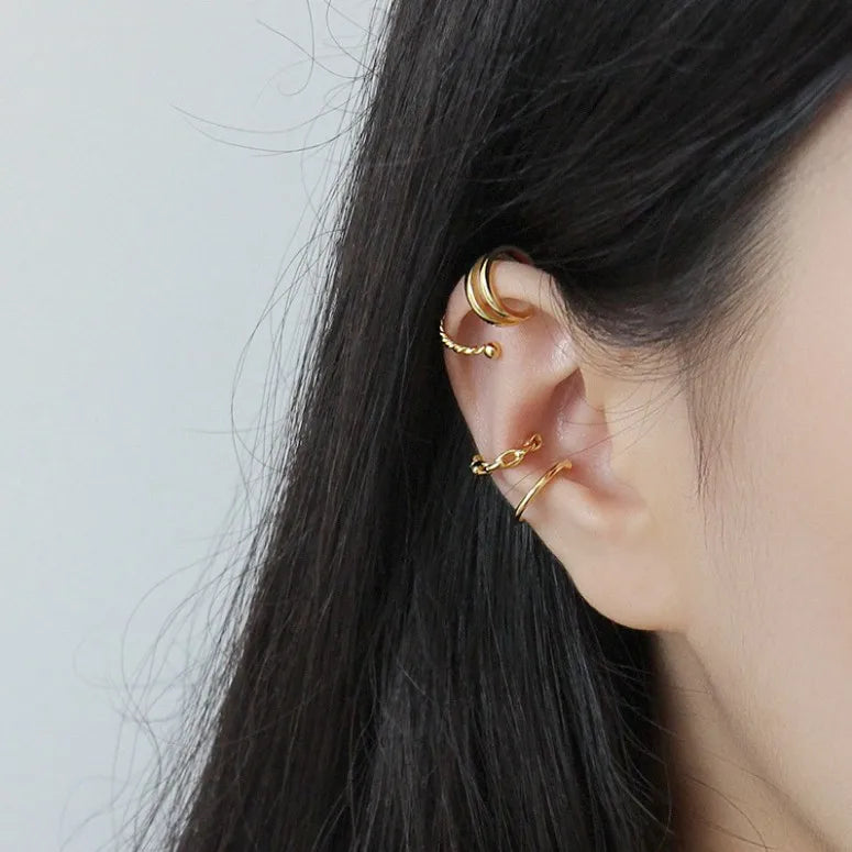 925 Sterling Silver Ear Cuff Earrings Twisted Double Layered Earrings Clips 18k Gold Plated No Hole Ear Cuff Clip Earring