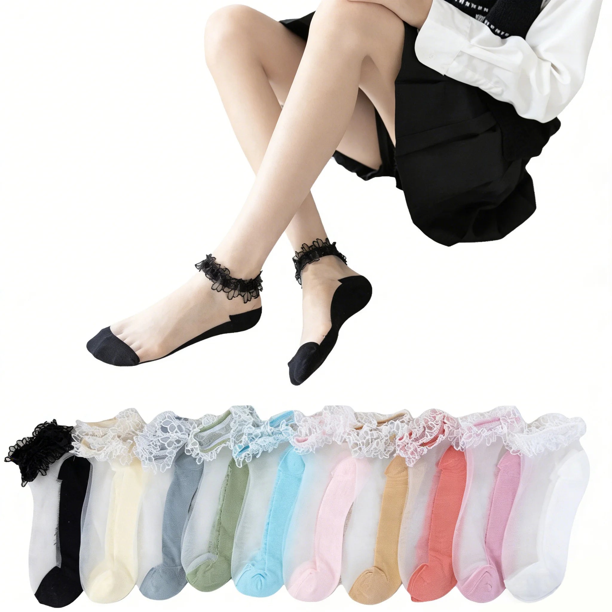 Wholesale Summer Lace Thin Mesh Socks Ladies Transparent Sheer Ankle Socks for Women