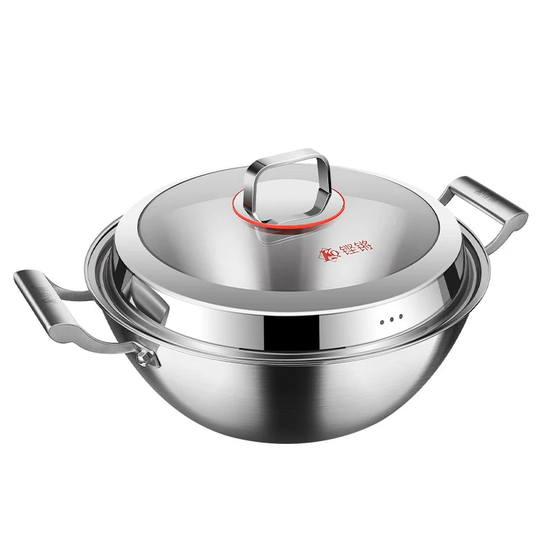 HOT SELL Stainless Steel 1810  Cookware Double-ear Wok Soup Pot Household Deep-bottomed Uncoated Non-stick With Lid Steamer