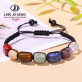 JD Natural Stones Unisex Braided Bracelet Seven Chakra Square Beads Adjustable Bangle Jewelry Gift for Weddings