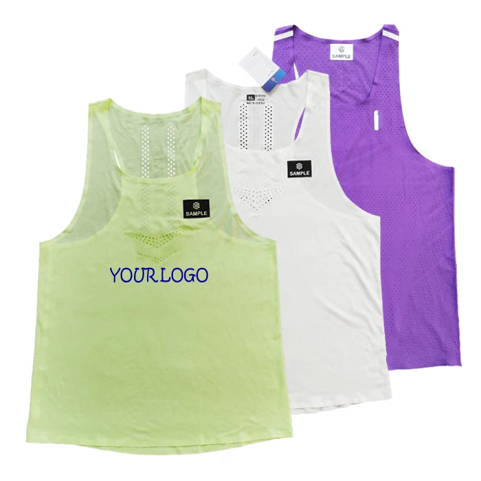 B215 Sleeveless Breathable Sports Gym Women's Vest Seamless Running Singlet Muscle Fitness Wear Workout Men's Tank Tops