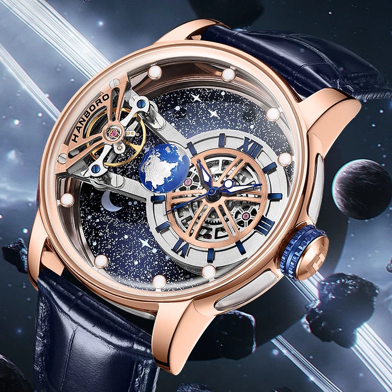 Celestial Series Men's Luxury Fully Automatic Steel Band Watch Waterproof Lightweight Glass Pointer Flywheel Gentleman Fashion