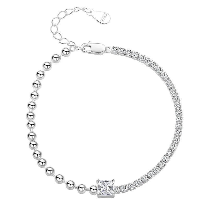 Sterling Silver 925 Gold & Rhodium Plated Classic Charm Tennis Chain Moonstone Iced Out Bracelet-Gift & Party Jewelry