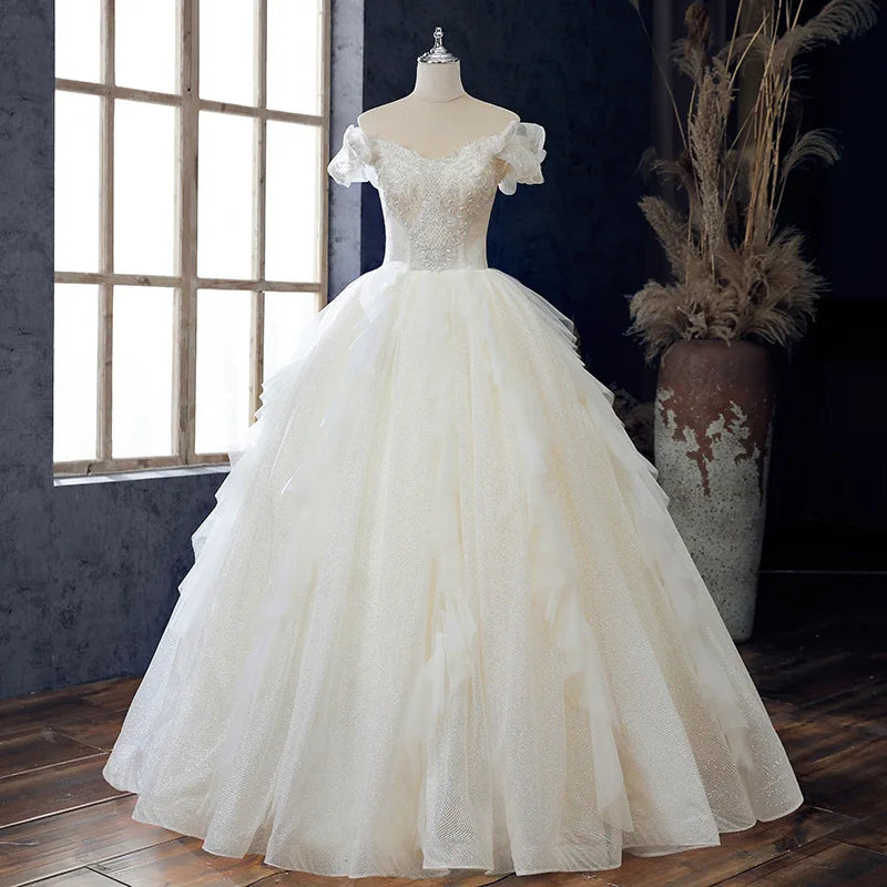 Vestido De Novia Lace Off-Shoulder Beaded Tulle Princess Wedding Dresses