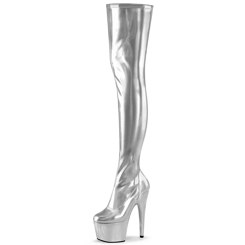 6 Inch Over the Knee Boots for Women Stripper Pole Dance Shoes Fetish High Thin Heel Platform Baking Paint Peep Toe Leather 17CM