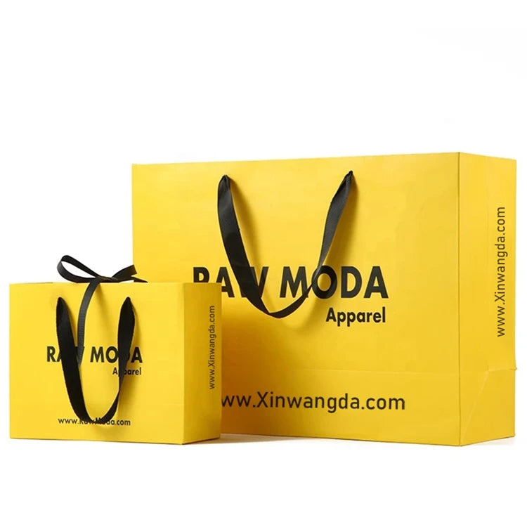 Eco-friendly Classic Art Paper Hand Length Ribbon Handle Recyclable Varnishing Customized Shopping Package Bags for Watch