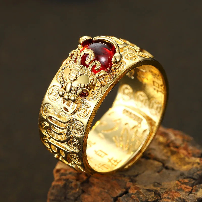 Antique Gold Silver Plated Amulet Pixiu Rings Chinese Feng Shui Wealth Lucky Sign Adjustable Open Ring Women Men Jewelry Gift