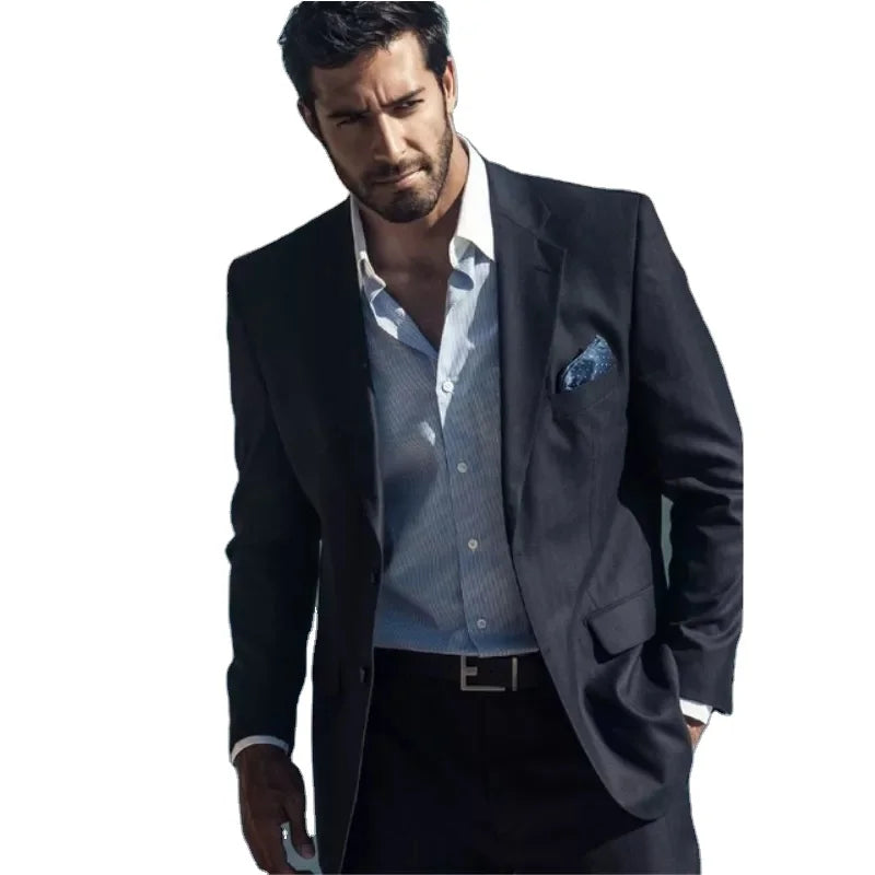 2025 New Black Casual Handsome Men Suits 2 Pieces(Jacket+Pants) Latest Costume Homme Mariage for Groom Wedding Tuxedo Suits Coat