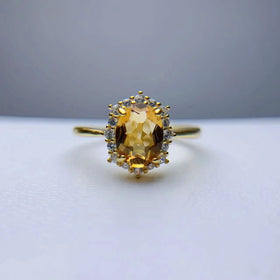 Factory Supply Classic Oval Cut Natural Citrine Ring 925 Sterling Silver 18K Gold Plated for Weddings Parties CMA Certified