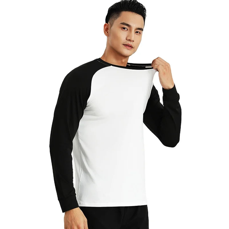 Men's Lightweight Breathable Quick Dry Plus Size Full Sleeve Spandex/Polyester Printed Sportswear Reversible Top for Autumn