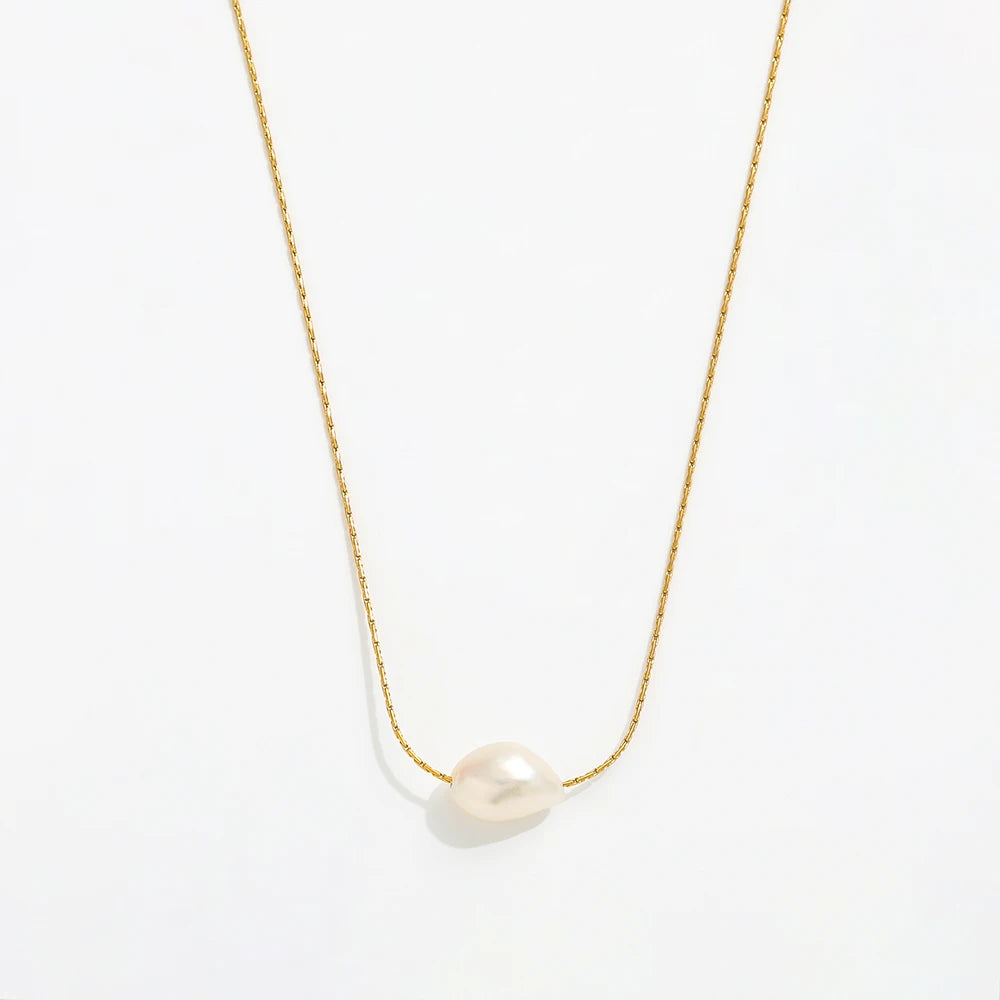 Fenny 18K PVD Plated Fashion Irregular Natural Freshwater Baroque Pearl Pendant Necklace Stainless Steel Jewelry Wholesale