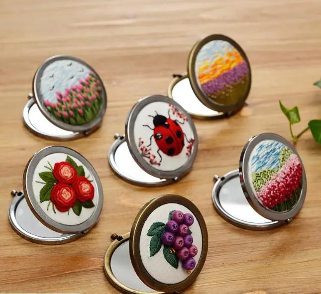 Embroidery Kits Cross Stitch Mirror Sets for Starter Embroidery Mirror Set Handmade Makeup Mirror Needlework Kit