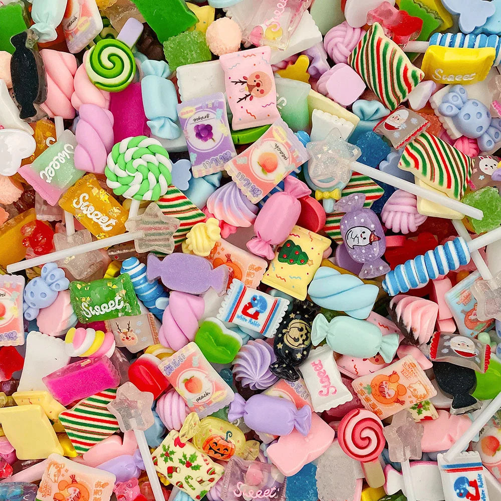 10Pcs Popular Mixed Style Cartoon and Food Flatback Resin Charms for Diy Jewelry Making Hairpin Accessories Slimes Charms