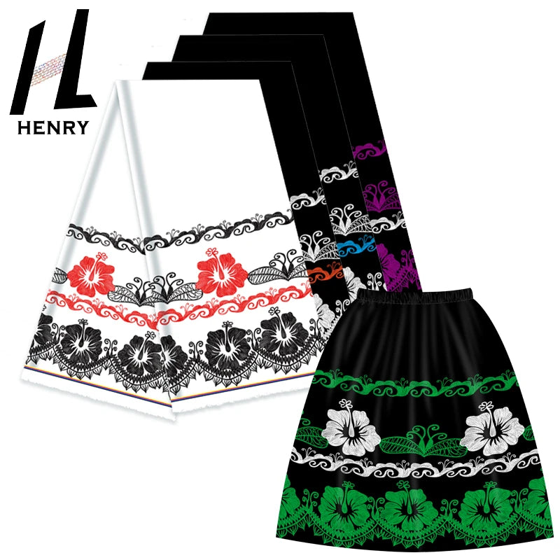 Henry Micronesia Skirt for Girl Woman Dress Black Soft Polyester Lady Fabrics for Garment Print Breathable