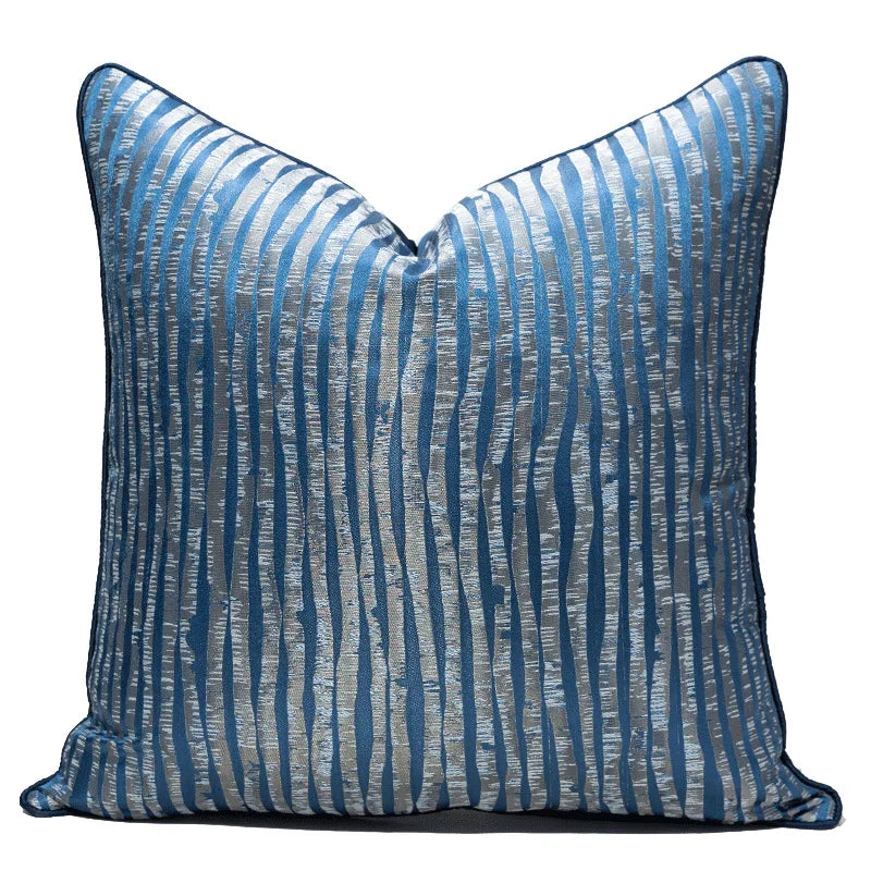 Blue Stripe Modern Throw Pillow Cover Jacquard Luxury Style Soft Pillowcase for Bed Sofa Decoration 18x18Inch