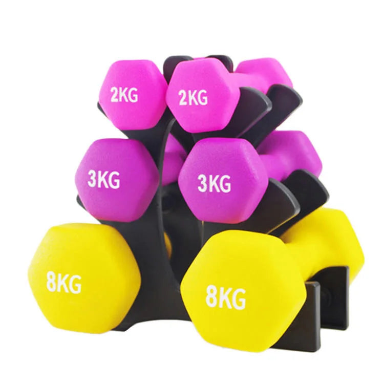 ZJFIT Hot Sale Home Gym Strength Training 1kg-10kg Hex Neoprene Coated Dumbbells Set with Rack Fitness Accessories