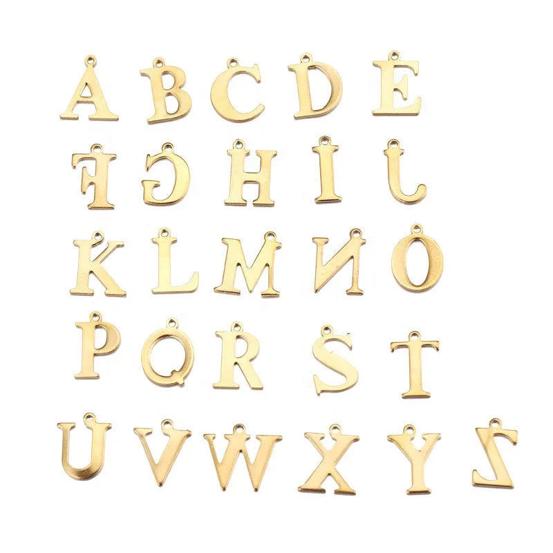 PVD 18K Gold Plated Stainless Steel Letter Charms Pendants for Customized DIY Jewelry Making