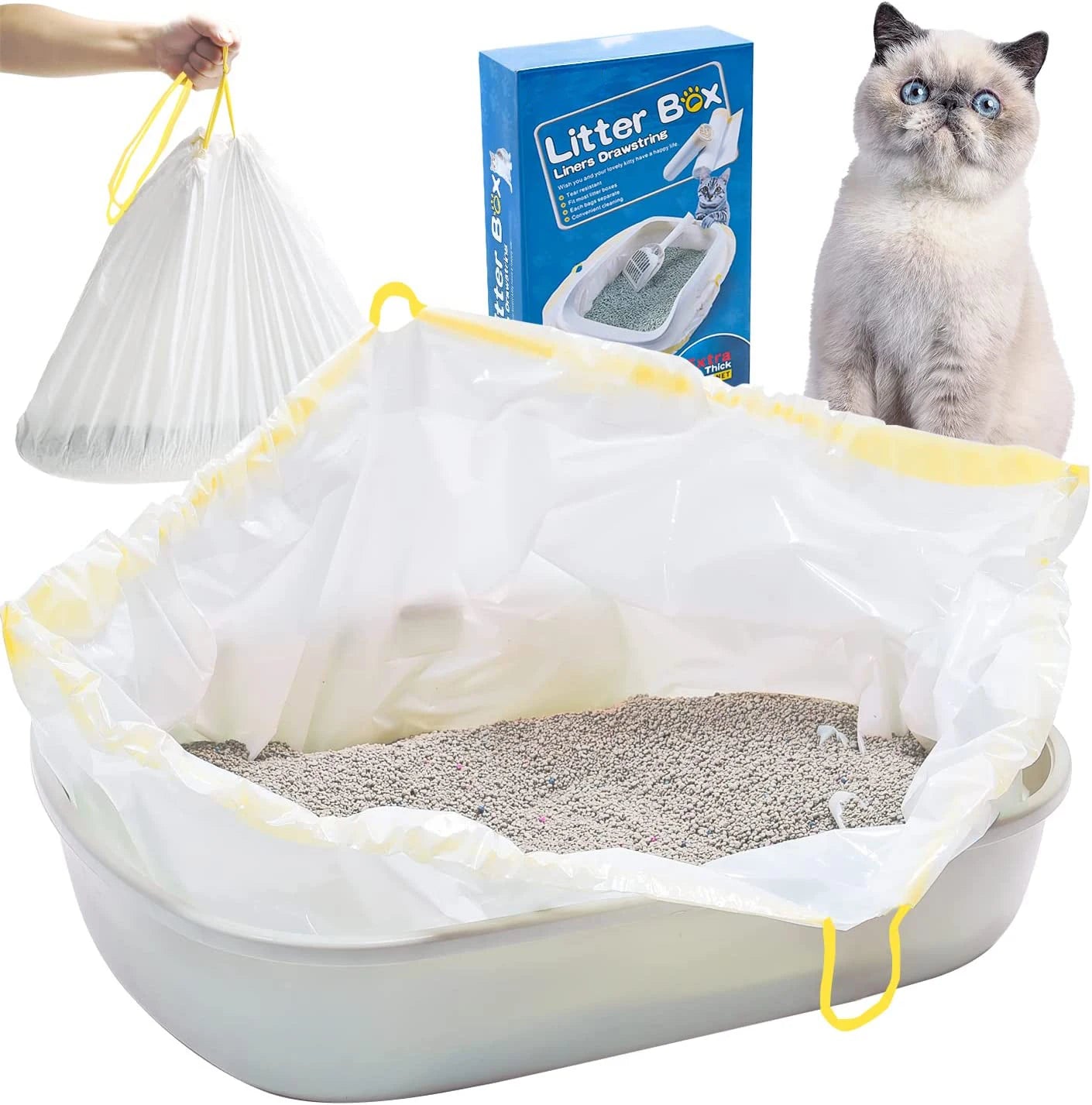 Factory Cost Price OEM Biodegradable Waste Pet Poop Bag Litter Tray Liners Durable Drawstring Cat  Litter Pans Cat Litter Liner