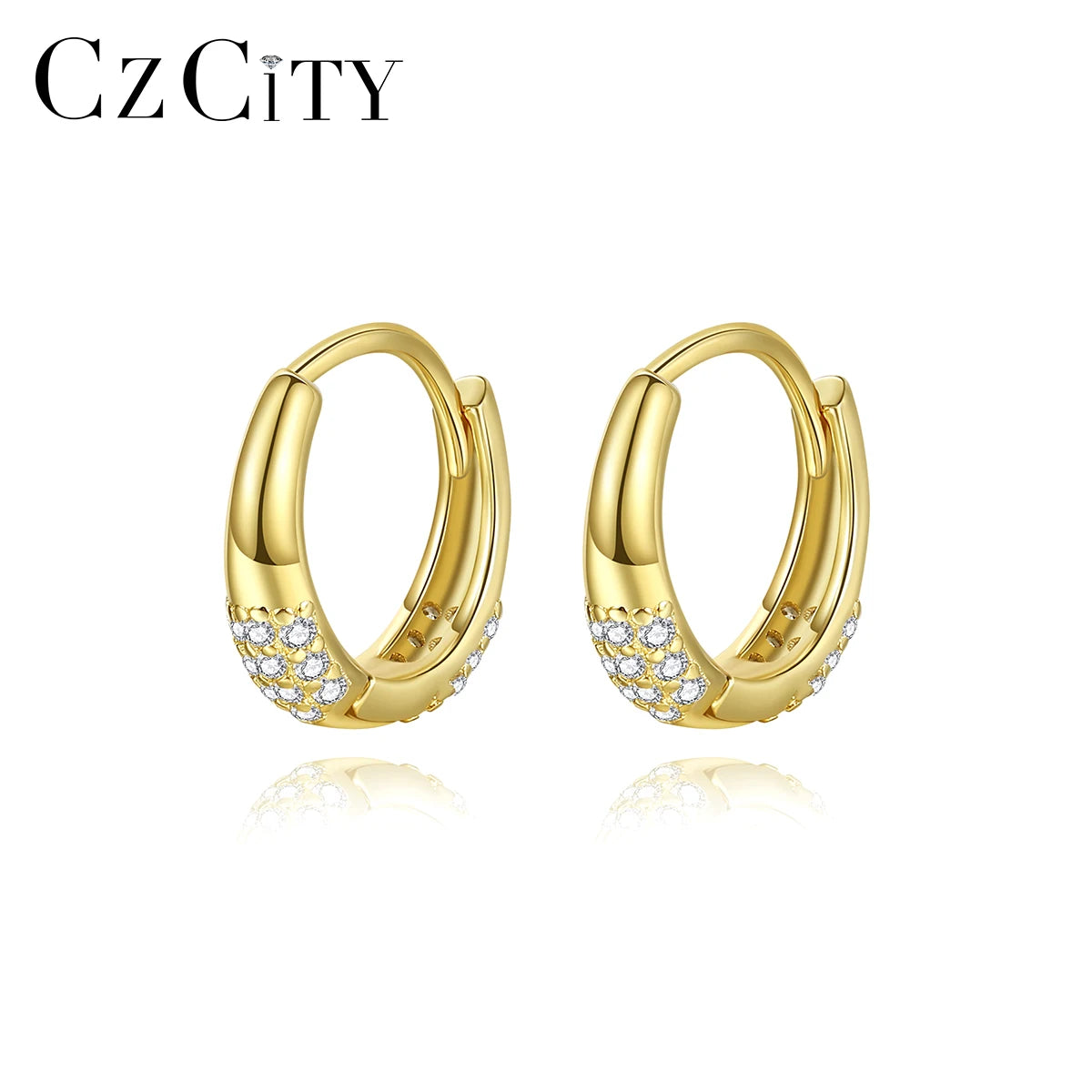 CZCITY Hot Selling Dainty Women Jewelry Fashion 14K Gold Small Huggie Hoop Silver Earrings 925