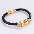 Men's Stainless Steel Gold Skull Jewelry Charm Leather Bracelets Acero Inoxidable Major Joyas Fashionable Accessories