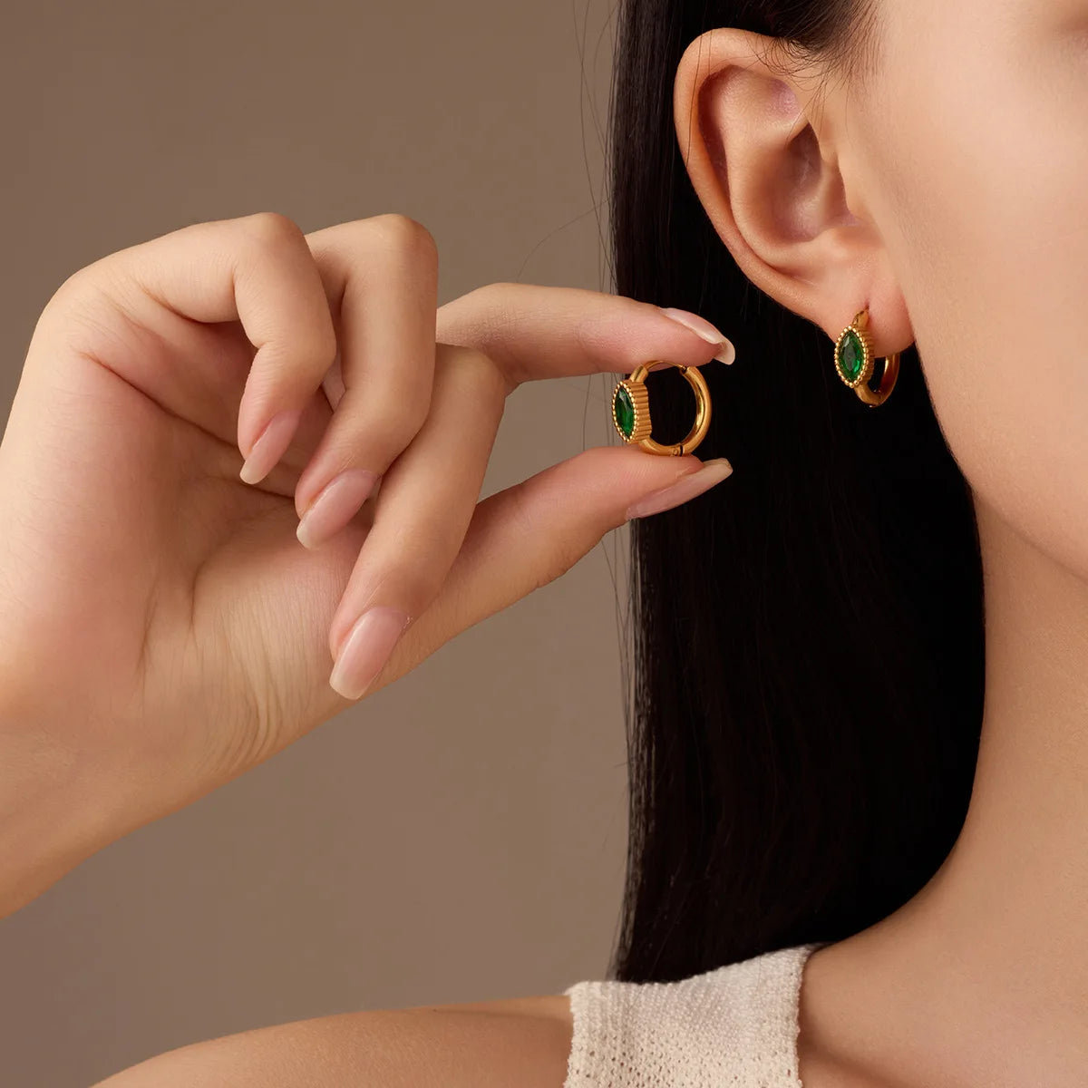European American Retro Style Cross-Border Stainless Steel Circle-Shaped Diamond Encrusted Stud Earrings Gold-Plated Fashion