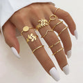 VKME 11Pcs/Set Wheat Ear Shape Hollow Leaf Geometric Ring Set for Women Jewelry