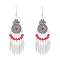 Fashion Women's Girl Metal Alloy Bohemian Tassel Hook Earrings Vintage Long Ethnic Boho Hanging Drop Gemstone Earrings for Women