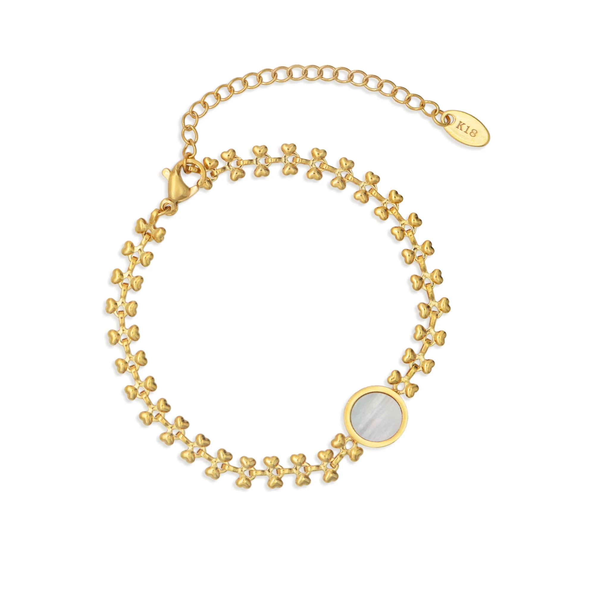Chris April in Stock Fashion Jewelry PVD Gold Plated 316L Stainless Steel Sea Shell Round Bowtie Chain Bracelet for Women