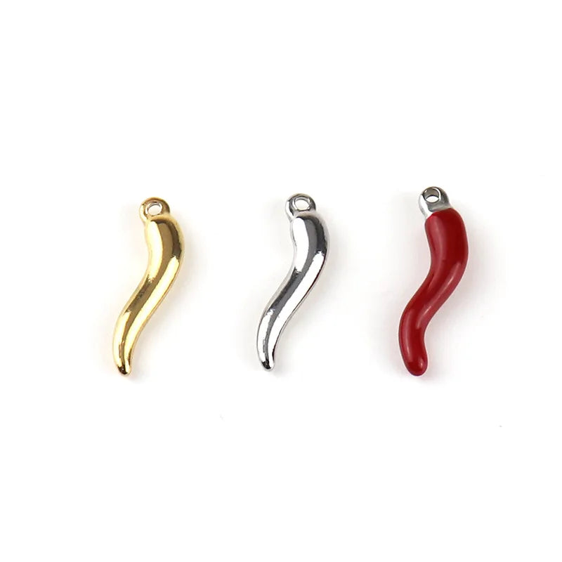Stainless Steel Chili Pepper Shaped Pendant Small Red Cayenne Charms for Necklace and Earrings