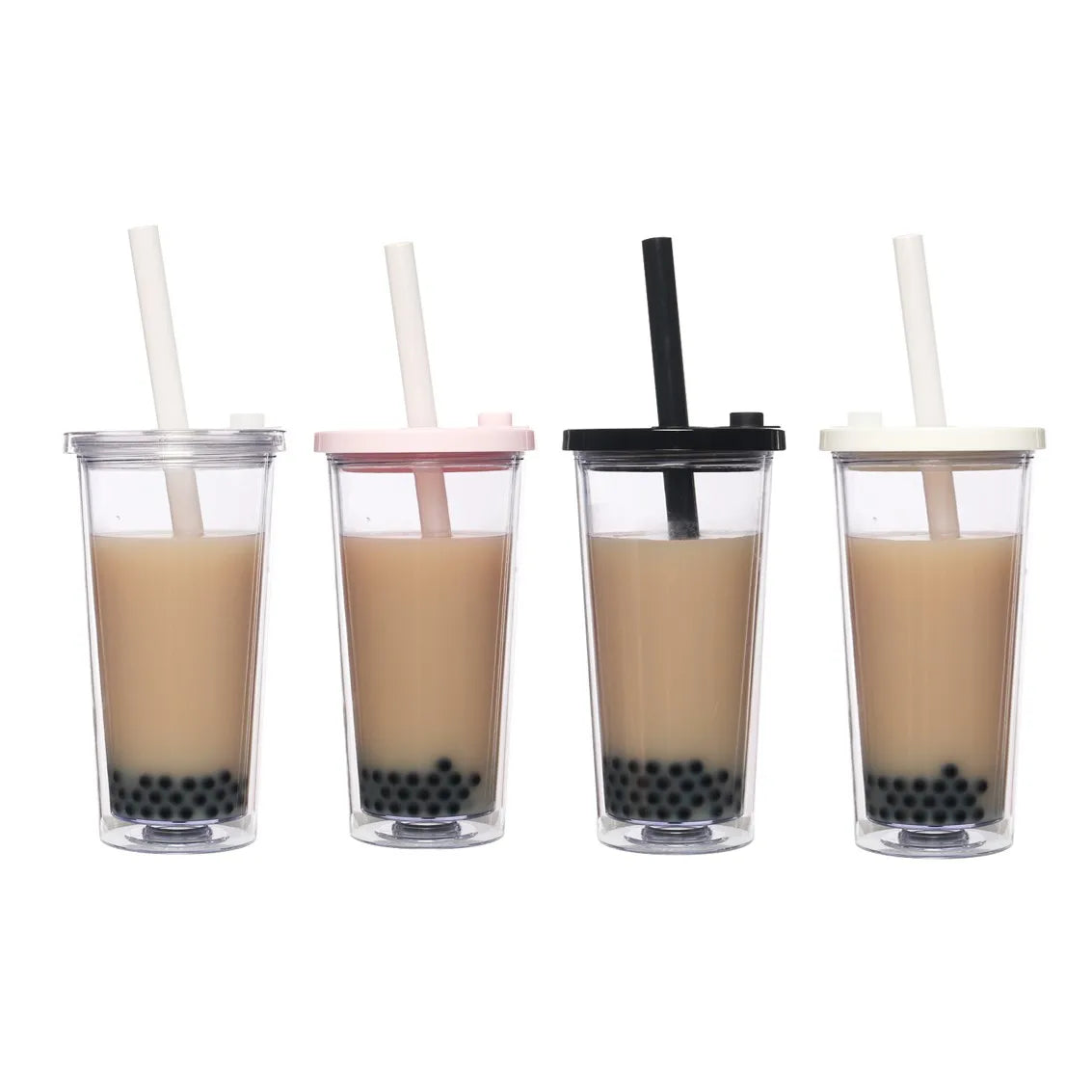 Reusable Boba Cup 20oz/550ml Smoothie Tumbler with Resealable Lid Plug Double Wall Insulated Boba Tea Cup Boba Tumbler