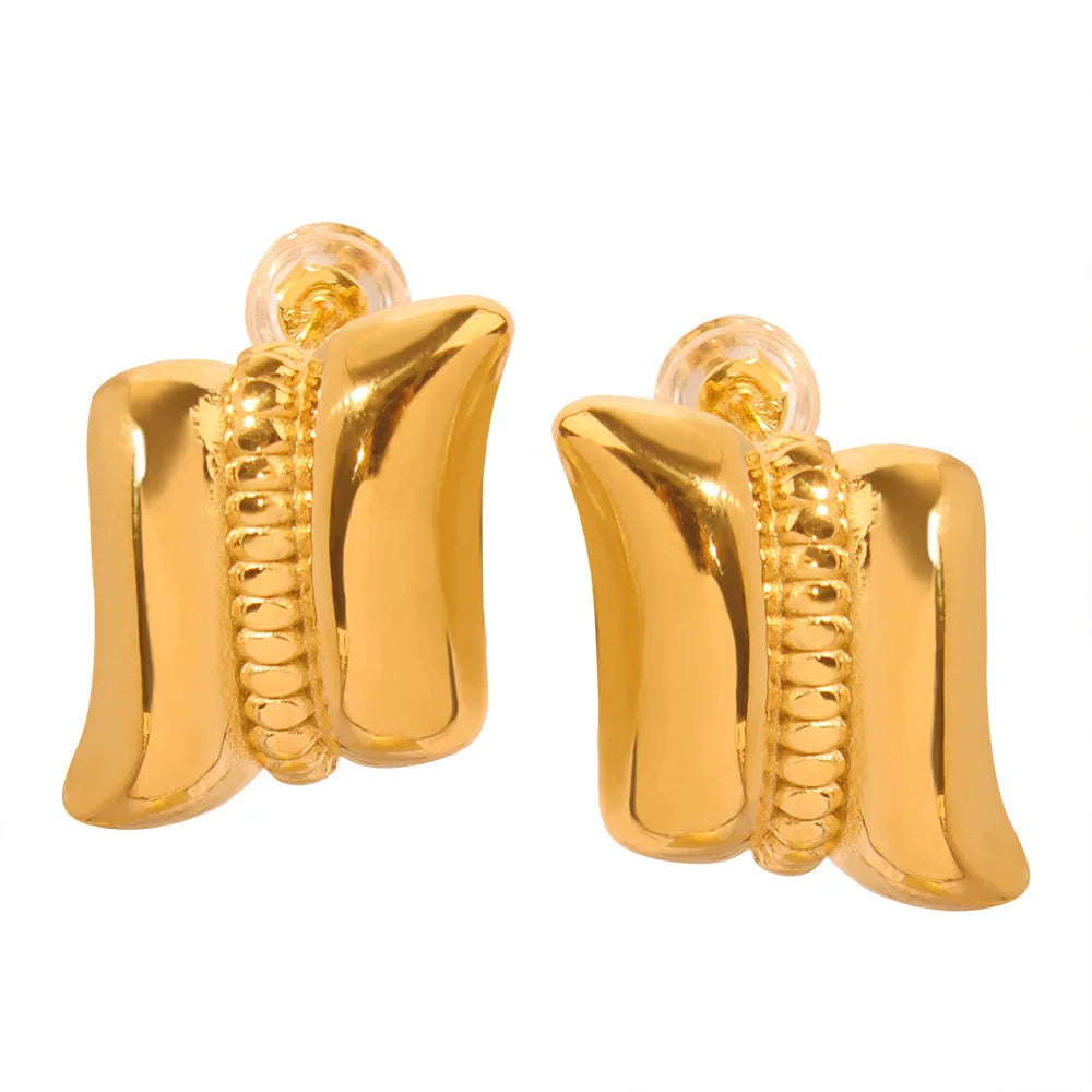 New Arrival Fashion Personality Simple Titanium Steel Gold-Plated Geometric Quadrilateral Texture Earrings Female Accessories