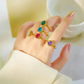 Oval Boho Colored Rings for Women Jewelry Stainless Steel Open Gemstone Ring Design Vintage