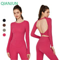2025 New Women Long Sleeve Yoga Tops Fitness Workout Sports Shirt Women Fitness Activewear Hollow Out Crop Top