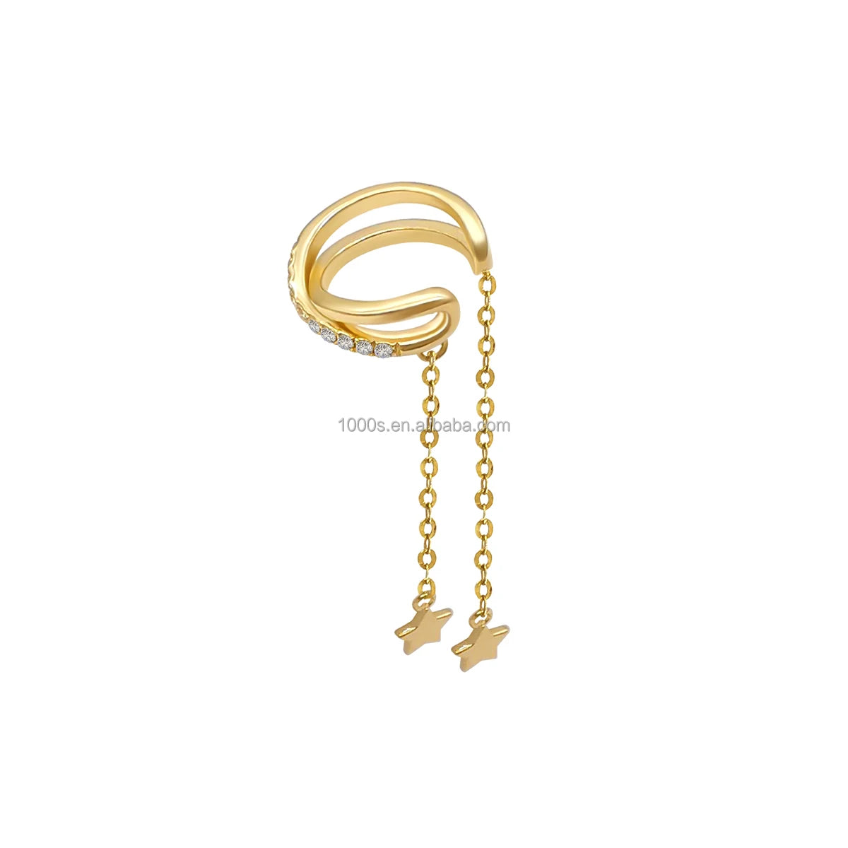 14K Solid Gold With Zircon Jewelry Earrings Clip Long Fringe Star Shape Beauty Fine Jewelry Wholesale