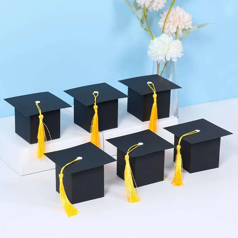 2024 Congrats Grad Bachelor Hat Candy Box Happy Graduation Party Snack Cookie Gift Packaging Boxes Graduation Supplies
