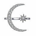 Moon and Star Adjustable Ring Simple Diamond Opening Adjustable Couple Ring Diamond-encrusted Crescent Star Moon Ring for Ladies