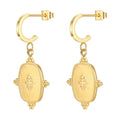 18K Gold Plated Stainless Steel Jewelry C Shaped Rectangle Print Pendant Drop Earrings E211241