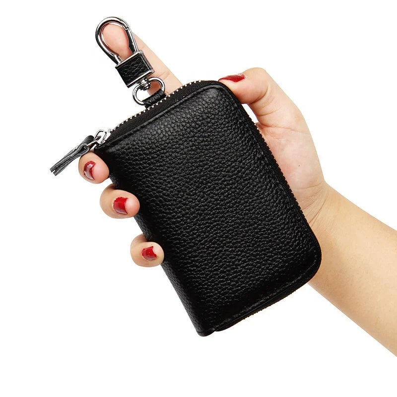 2022 Functional Car Key Holder case Genuine Leather Smart Key case Keychain Wallet Metal Hook Real Leather Key Bags With Keyring