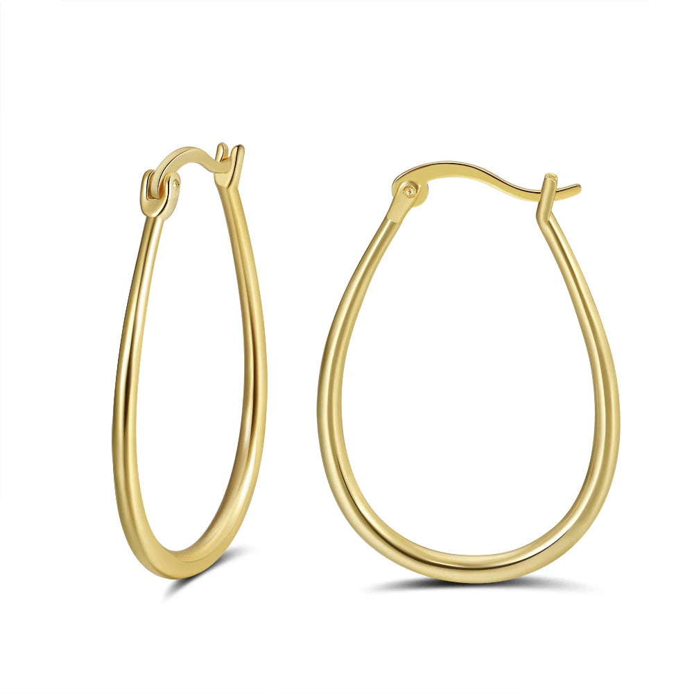 APE53 RINNTIN Hypoallergenic Lightweight 14k Gold Hoop Earrings 925 Sterling Silver Oval Hoop Earrings for Women