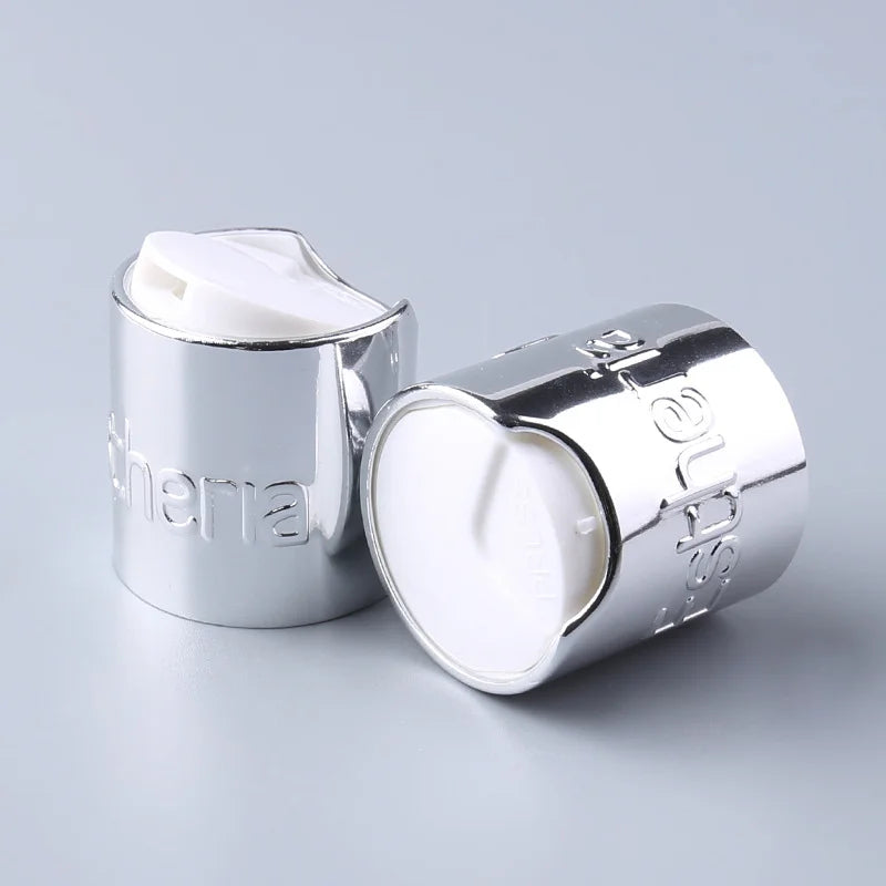 Custom Logo 20mm 24mm 28mm Pump Sprayer UV Aluminium-Plastic Disc Top Cap Non Spill Ribbed Closure for Bottles