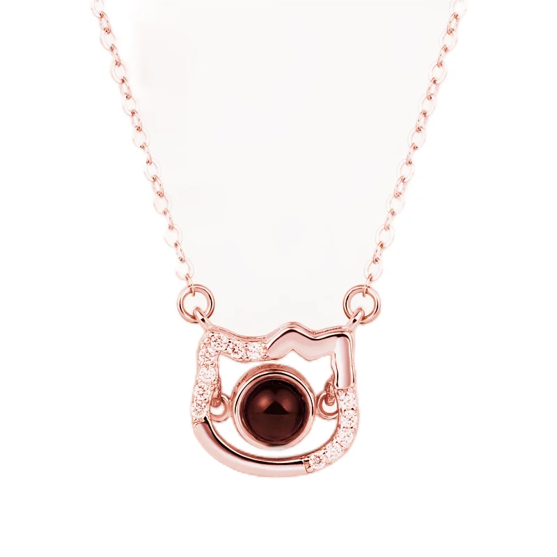 Qiuhan OEM Cute  Cat Shaped Customized Photo Projection Necklace for Children Anniversary Gift