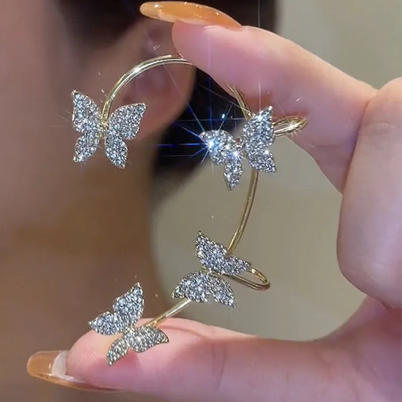 Fashion Jewelry Women Crystal CZ Leaf Ear Cuff Earrings No Pierced Rhinestone Butterfly Cuff Earrings
